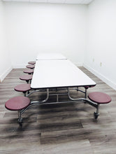 Load image into Gallery viewer, 10ft Cafeteria Lunch Table w/ Stool Seat, Gray Top, Burgundy Seat, Adult Size (RF)
