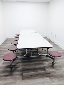 10ft Cafeteria Lunch Table w/ Stool Seat, Gray Top, Burgundy Seat, Adult Size (RF)