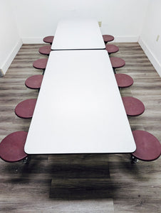 10ft Cafeteria Lunch Table w/ Stool Seat, Gray Top, Burgundy Seat, Adult Size (RF)