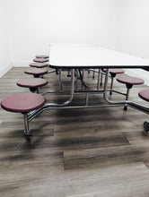 Load image into Gallery viewer, 10ft Cafeteria Lunch Table w/ Stool Seat, Gray Top, Burgundy Seat, Adult Size (RF)
