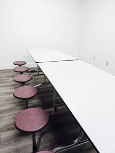 10ft Cafeteria Lunch Table w/ Stool Seat, Gray Top, Burgundy Seat, Adult Size (RF)