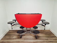 Load image into Gallery viewer, 60in Round Cafeteria Lunch Table w/ 8 Stool Seat, Red Top, Black Seat, Adult Size (RF)
