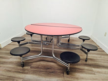 Load image into Gallery viewer, 60in Round Cafeteria Lunch Table w/ 8 Stool Seat, Red Top, Black Seat, Adult Size (RF)
