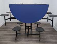 Load image into Gallery viewer, 60 inch Round Cafeteria Lunch Table w/ 8 Stool Seat, Navy Blue Top, Black Seat, Adult Size (RF)
