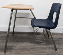 Load image into Gallery viewer, Artco Bell Combo Desk, Navy Blue Seat, w/ Basket, Wood Grain Top (RF)

