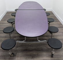 Load image into Gallery viewer, 10ft Cafeteria Lunch Table w/ 12 Stool Seat, Purple Top, Black Seat, Oval, Adult Size (RF)
