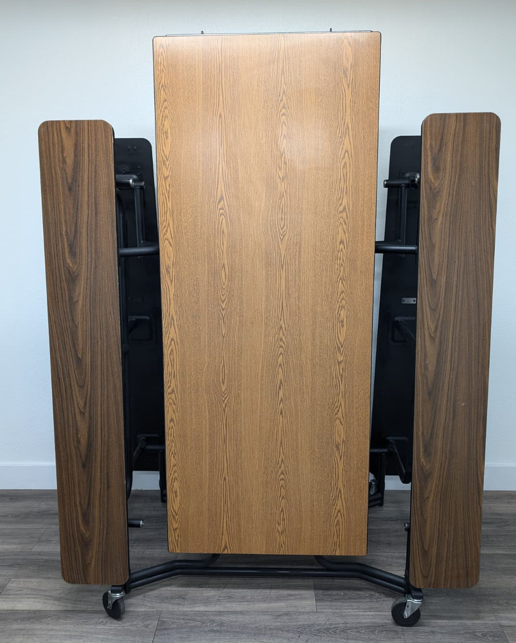 12ft Cafeteria Lunch Table w/ Wood Grain Bench Seat, Wood Grain Top, Darker Wood Grain Seat, Adult Size (RF)