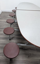 Load image into Gallery viewer, 10ft Cafeteria Lunch Table w/ 12 Stool Seat, Gray Top, Burgundy Seat, Oval, Adult Size (RF)

