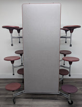 Load image into Gallery viewer, 12ft Cafeteria Lunch Table w/ 12 Stool Seat, Dark Gray Top, Burgundy Seat, Elementary Size (RF)
