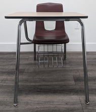 Load image into Gallery viewer, Artco Bell Combo Desk, Burgundy Seat w/ Ginger Wood Grain Top, Basket (RF)

