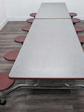 Load image into Gallery viewer, 12ft Cafeteria Lunch Table w/ 12 Stool Seat, Dark Gray Top, Burgundy Seat, Elementary Size (RF)
