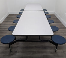 Load image into Gallery viewer, 10ft Cafeteria Lunch Table w/ Stool Seat, Gray Top, Navy Blue Seat, Elementary Size (RF)

