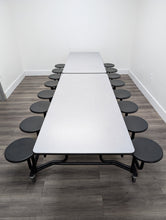 Load image into Gallery viewer, 12ft Cafeteria Lunch Table w/ 16 Stool SLED Seat, Gray Top, Black Seat, Elementary Size (RF)
