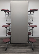 Load image into Gallery viewer, 12ft Cafeteria Lunch Table w/ 12 Stool Seat, Dark Sage Top, Burgundy Seat, Elementary Size (RF)

