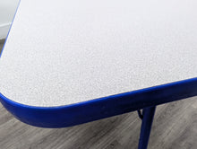 Load image into Gallery viewer, 60" x 66" Horse Shoe Activity Table, Adjustable Legs, Gray Top, Blue Edge (RF)
