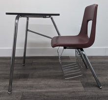 Load image into Gallery viewer, Artco Bell Combo Desk, Burgundy Seat w/ Ginger Wood Grain Top, Basket (RF)
