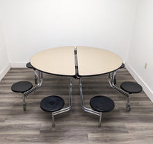 Load image into Gallery viewer, 60in Round Cafeteria Lunch Table w/ 8 Stool Seat, Beige Top, Black Seat, Adult Size (RF)
