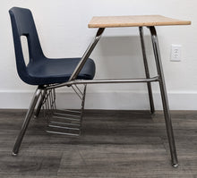 Load image into Gallery viewer, Artco Bell Combo Desk, Navy Blue Seat, w/ Basket, Wood Grain Top (RF)
