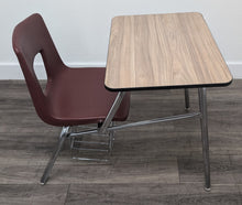 Load image into Gallery viewer, Artco Bell Combo Desk, Burgundy Seat w/ Ginger Wood Grain Top, Basket (RF)
