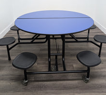 Load image into Gallery viewer, 60 inch Round Cafeteria Lunch Table w/ 8 Stool Seat, Navy Blue Top, Black Seat, Adult Size (RF)
