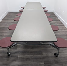 Load image into Gallery viewer, 12ft Cafeteria Lunch Table w/ 12 Stool Seat, Dark Sage Top, Burgundy Seat, Elementary Size (RF)
