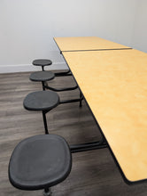 Load image into Gallery viewer, Space Saver 8ft Cafeteria Lunch Table w/ 8 Stool Seat, Yellow Woolami Top, Black Seat, Adult Size (RF)
