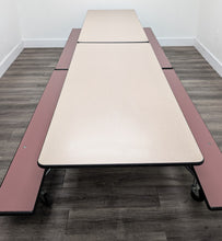 Load image into Gallery viewer, 12ft Cafeteria Lunch Table w/ Foldable Bench Seat, Beige Top, Purple Bench, Elementary Size (RF)
