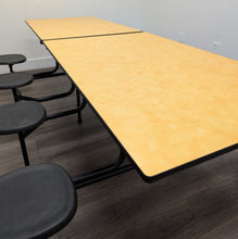 Load image into Gallery viewer, Space Saver 8ft Cafeteria Lunch Table w/ 8 Stool Seat, Yellow Woolami Top, Black Seat, Adult Size (RF)
