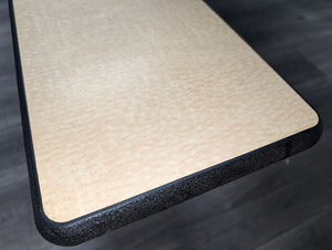 12FT CAFETERIA LUNCH TABLE W/ FOLDABLE BENCH SEAT, PURPLE TOP, MAPLE BENCH, ADULT SIZE (RF)