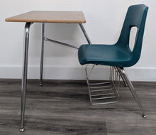 Load image into Gallery viewer, Artco Bell Combo Desk, Green Seat, Wood Grain Top, Basket (RF)
