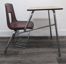 Load image into Gallery viewer, Artco Bell Combo Desk, Burgundy Seat w/ Ginger Wood Grain Top, Basket (RF)

