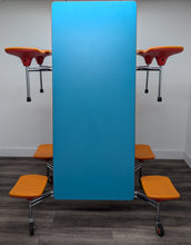 Load image into Gallery viewer, 12ft Cafeteria Lunch Table w/ 8 Stool Seat, Handicap Accessible, Light Blue Top, Orange Seat, Adult Size (RF)
