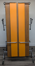 Load image into Gallery viewer, 12ft Cafeteria Lunch Table w/ Foldable Woodgrain Top, Orange Bench Seat, Adult Size (RF)
