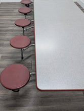 Load image into Gallery viewer, 12ft Cafeteria Lunch Table w/ 12 Stool Seat, Dark Gray Top, Burgundy Seat, Elementary Size (RF)
