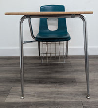 Load image into Gallery viewer, Artco Bell Combo Desk, Green Seat, Wood Grain Top, Basket (RF)
