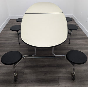 10ft Cafeteria Lunch Table w/ 8 Stool Seat, Pale Moss Green Top, Black Seat, Oval, Adult Size (RF)