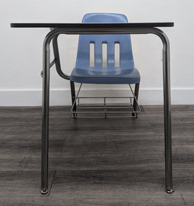 Virco 9400BR Combo Desk, Light Blue Seat, Gray Wood Grain Laminate Top, With Basket (RF)