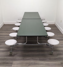 Load image into Gallery viewer, 10ft Cafeteria Lunch Table w/ 12 Stool Seat, Hunter Green Top, White Seat, Adult Size (RF)
