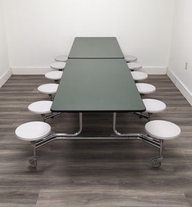 10ft Cafeteria Lunch Table w/ 12 Stool Seat, Hunter Green Top, White Seat, Adult Size (RF)
