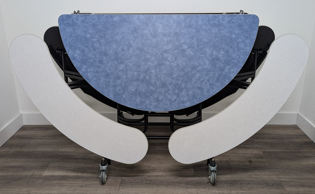 60in Round Cafeteria Lunch Table w/ Bench Seat, Blue Top,White Seat, Elementary Size (RF)