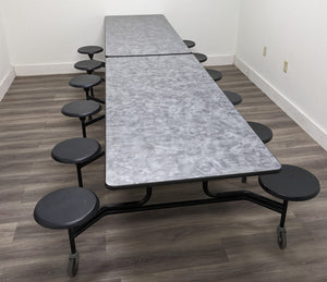 12ft Cafeteria Lunch Table w/ 12 Stool Seat, Gray Brush Top, Black Seat, Adult Size (RF)