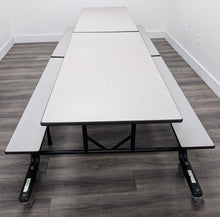Load image into Gallery viewer, 10ft Cafeteria Lunch Table w/ Bench Seat, Gray Nebula Top w/ Benches, Black Frame, Palmer Hamilton Brand, Dual Table Size Adjustable (RF)
