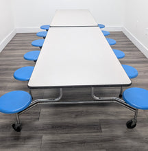 Load image into Gallery viewer, 10ft Cafeteria Lunch Table w/ 12 Stool Seat, Gray Top, Light Blue Seat, Adult Size (RF)
