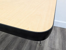 Load image into Gallery viewer, 60&quot; x 66&quot; Horse Shoe Activity Table, Adjustable Legs, Maple Top, Black Edge (RF)
