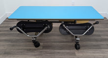 Load image into Gallery viewer, 60 inch CAFETERIA LUNCH TABLE W/ FOLDABLE BENCH SEAT, LIGHT BLUE TOP, YELLOW BENCH, PRE-SCHOOL SIZE (RF)

