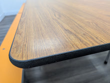 Load image into Gallery viewer, 12ft Cafeteria Lunch Table w/ Foldable Woodgrain Top, Orange Bench Seat, Adult Size (RF)
