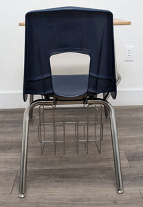Artco Bell Combo Desk, Navy Blue Seat, w/ Basket, Wood Grain Top (RF)