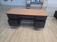 Load image into Gallery viewer, Teacher Desk - 30"D x 60"W, w/ Double Tier Cabinets, Medium Oak Top (RF)
