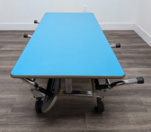 Load image into Gallery viewer, 60 inch CAFETERIA LUNCH TABLE W/ FOLDABLE BENCH SEAT, LIGHT BLUE TOP, YELLOW BENCH, PRE-SCHOOL SIZE (RF)
