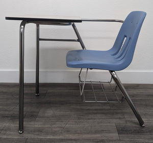 Virco 9400BR Combo Desk, Light Blue Seat, Gray Wood Grain Laminate Top, With Basket (RF)